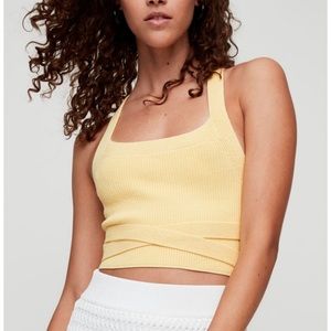 WILFRED, Cayenne Top Halter Knit Tie Cut Out Crop Lemon Yellow
